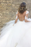 Romantic Ball Gown Long Sleeves Appliques Ivory Tulle Wedding Dress Bridal Gown PFW0113