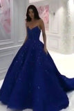 Elegant Navy Blue Sleeveless Prom Dresses Sweep Train Ball Gowns PFP1543
