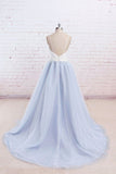 Baby Blue Tulle Long Simple Flower Senior Prom Dress With White Top,Long Tulle Evening Dress PFP0889