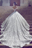 Off the Shoulder Short Sleeve Lace Ball Gown Wedding Dress PFW0115