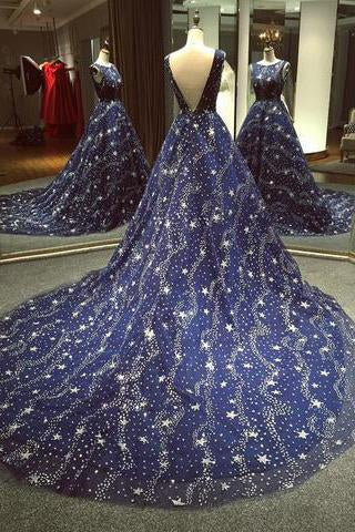 Chic A-line Ball Gown Dark Navy Sweep Train Tulle Modest Rhinestone Lo Promfast Chic A-line Ball Gown Dark Navy Sweep Train Tulle Modest Rhinestone Lo Promfast