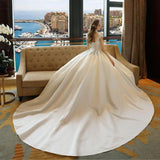 Ivory High Neck Ball Gown Lace Applique Cheap Wedding Dresses PFW0125