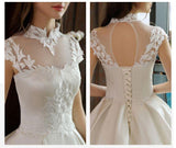 Ivory High Neck Ball Gown Lace Applique Cheap Wedding Dresses PFW0125