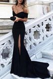 Black Off the Shoulder Sexy Prom Dresses,Long Front Slit Mermaid Evening Gown PFP0907