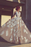 A-line Long Appliques Wedding Dress,Charming Sleeveless Prom Dress PFW0133