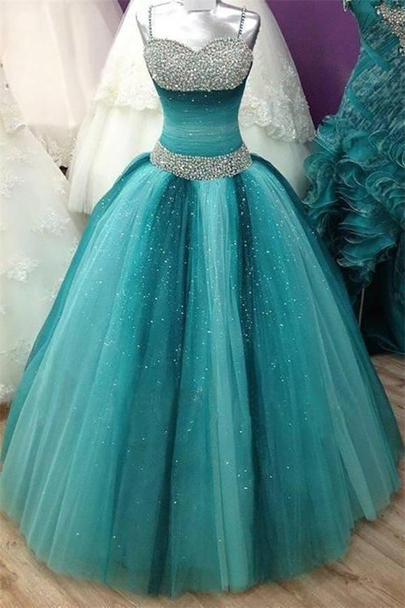 Spaghetti Straps Long Beading Sequin Shiny Ball Gown Prom Dresses,Quinceanera Dresses PFP0920