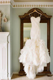 Mermaid Sweetheart Ruffles Off White Wedding Dresses PFW0136