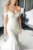 Mermaid Off-the-Shoulder Lace Long Cheap Count Train Backless Plus Size Wedding Dress PFW0137