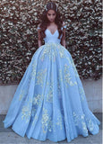 Wonderful Ball Gown Appliques Prom Dresses,Formal Blue Evening Dresses,Quinceanera Dresses PFP0923