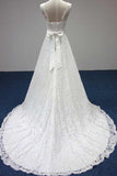 Elegant Bateau A-Line White Lace Long Sleeveless Wedding Dress PFW0144