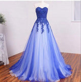 Long Sweetheart Lace Beading Elegant Modest Royal Blue Prom Dresses,Ball Gown Prom Dress PFP0933