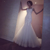 Mermaid Tulle Lace Sleeveless Long Count Train Wedding Dress PFW0148