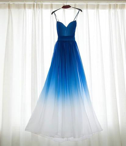 Royal Blue White Ombre Long Bridesmaid Dress,A-line Sweetheart Chiffon –  Promfast
