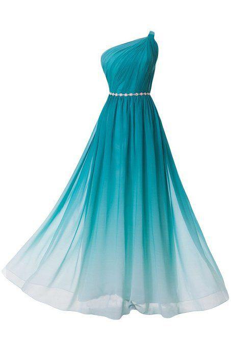 Gradient One Shoulder Long Chiffon Prom/Evening Dress Bodice with Beaded Belt PFP0940