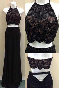 Two piece black long Sexy Beading Lace chiffon prom/evening dresses PFP0944