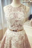 Beautiful round neck lace long sleeveless prom dress,pretty wedding dress PFP0945