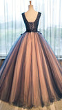Pretty tulle v-neck applique A-line long evening dresses ,ball gown prom dress PFP0950