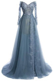 Elegant tulle lace long sleeves off-shoulder long prom dresses,evening dresses PFP0951