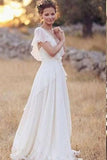 Charming A-Line Ivory V-Neck Chiffon Wedding Dresses,Cheap Bridal Dress