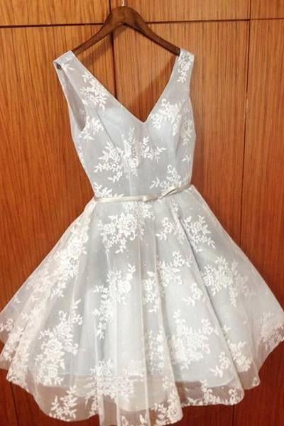 Cute Lace Homecoming Dress,A-Line V-Neck Short Party Dresses PFH0014