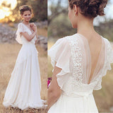 Charming A-Line Ivory V-Neck Chiffon Wedding Dresses,Cheap Bridal Dress PFW0310