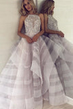 Fashion A-Line Crew Backless Lavender Organza Prom Dress with Beading PFP0027