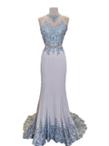 Lace Appliqued 2 Pieces Mermaid Sweep Train Prom Dresses,Senior Prom 2017 Dress PFP0966