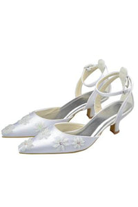 Ankle Strap Pointed Toe Handmade White Prom Shoes With Flower