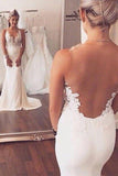 Sexy Mermaid Lace Sheer Back Long Ivory Beach/Coast Wedding Dress PFW0002