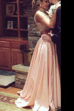 High Neck Two Piece Pink Taffeta Long Beading Sexy Prom Dresses,2 Pieces Split Evening Dress PFP0976