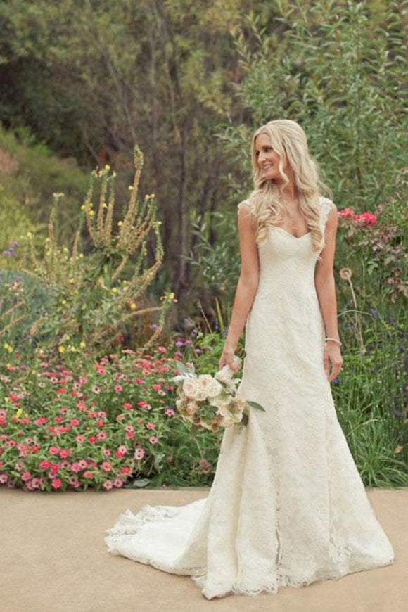 Gorgeous Ivory Trumpet Mermaid Court Train Lace Country Wedding Dress PFW0161