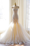 Fashion Tulle Mermaid Lace Appliques Sweetheart Wedding Dress With Count Train PFW0163
