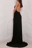 Sexy High Slit Black Open Back Prom Dresses, Elegant Long Black Woman Evening Gown PFP0982