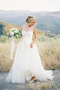 A-line White Tulle Vintage Open Back Wedding Dress PFW0167