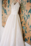 Spaghetti Straps Floor-Length White A Line Wedding Dress With Lace Top PFW0171