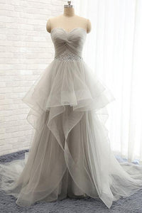 Sweetheart Strapless Long Tulle A Line Wedding Dresses with Beading PFW0175