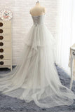 Sweetheart Strapless Long Tulle A Line Wedding Dresses with Beading PFW0175