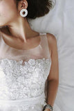 Straps Tulle White Lace Beach Long Backless A Line Wedding Dresses PFW0177
