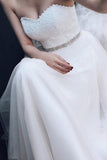 Sweetheart Strapless A-line Lace Tulle Beading Wedding Dresses With Court Train PFW0178