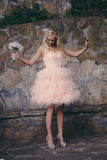 Knee Length Blush Colored Layered Tulle Short Ruffles Wedding Dresses PFW0179