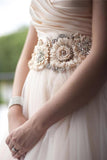 Sweetheart Strapless Flowers Beading Pleated Blush Pink Wedding Dress With Court Train PFW0182