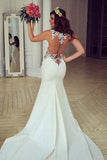 Stunning Mermaid Sleeveless Lace Chapel Train Wedding Dress With Appliques PFW0189
