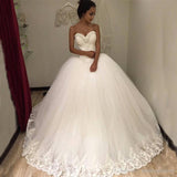 Sweetheart Sleeveless Tulle Long Ball Gown Wedding Dress with Lace Appliques PFW0314