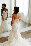 Sweetheart Mermaid Tiered Lace Wedding Dress Ruched with Tulle Court Train PFW0195