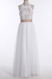 Simple Jewel Sleeveless Floor-Length Wedding Dresses,Lace Top White Wedding Gown PFW0198