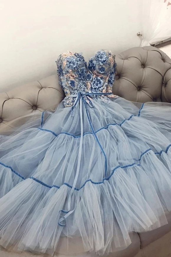 Promfast Blue Sweetheart Tulle Lace Appliques Long Prom Dresses Evening Dress PFP1858