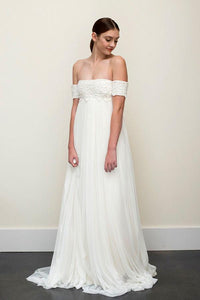 Long A-line Off-the-shoulder Backless Chiffon Wedding Dress,Sexy Wedding Gown PFW0199