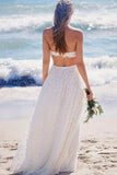 Simple Strapless Lace Long White Beach Wedding Dresses PFW0200
