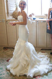 Ivory Mermaid Sweetheart Court Train Ruffle Organza Wedding Dresses PFW0204