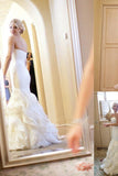 Ivory Mermaid Sweetheart Court Train Ruffle Organza Wedding Dresses PFW0204